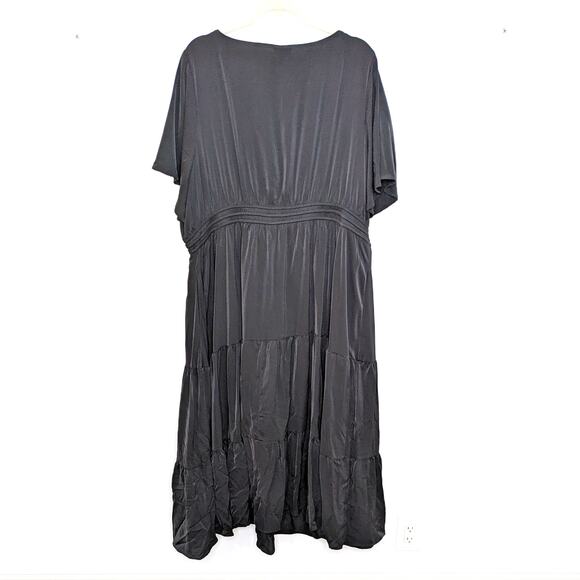 New Torrid Womens 3X Dress Tea Length Studio Crepe De Chine Tie Neck Tiered Midi - Picture 5 of 9